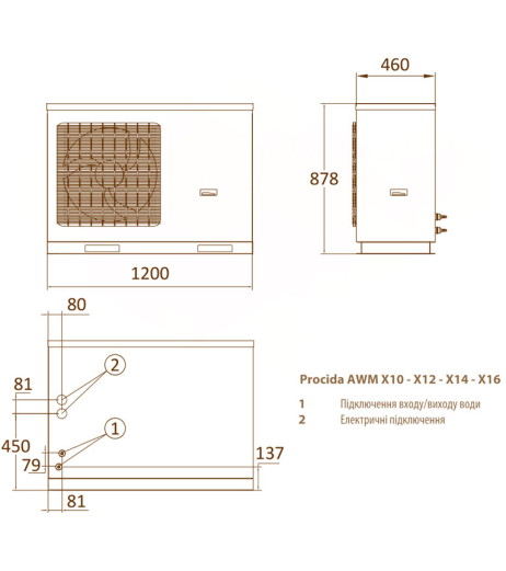 Fondital PROCIDA AWM X 10 220 В   Тепловий насос Моноблок