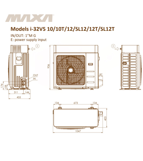 i32-V5/KA/GI12 Тепловий насос (моноблок), пульт керування вбудовано в блок теплового насосу 12 (11,8) кВт 230В/50 Гц R32 MAXA