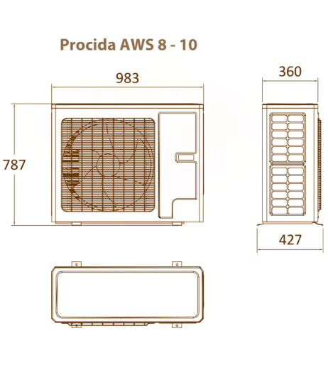 PROCIDA AWS 8 (O) Зовнішній блок теплового насосу (спліт) для внутрішнього блоку IWU або ITU 8 кВт 220 В/ 50 Гц R32 FONDITAL