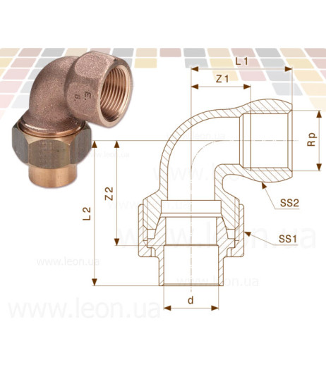 Збірка кутова Ø18 х 3/4″ В (бронза) (216962) Viega GmbH