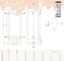 Навісний теплоакумулятор 50 л (теплові насоси) VOLANO TERMICO PDC PENSILE 4 bar -10/+95 °C Cordivari srl
