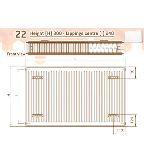 Радіатор сталевий Compact Panel 22 TEK 300 x 1600 мм 2025 Ват бокове підключення DeLonghi
