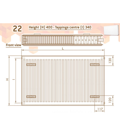 Радіатор сталевий Compact Panel 22 TEK 400 x 1400 мм 2212 Ват бокове підключення DeLonghi