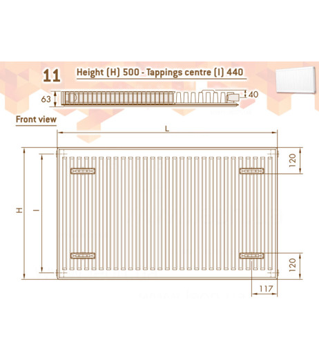 Радіатор сталевий Compact Panel 11 TEK 500 x 1100 мм 1191 Ват бокове підключення DeLonghi