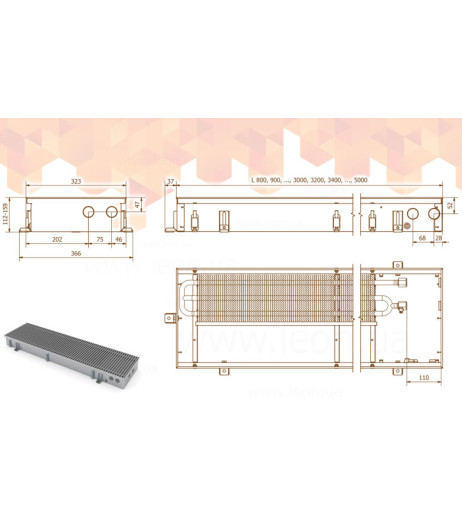 з природною конвекцією внутришньопідлоговий FC 300-32-11 ΔT 50K 1296 W 20 атм KONVEKA