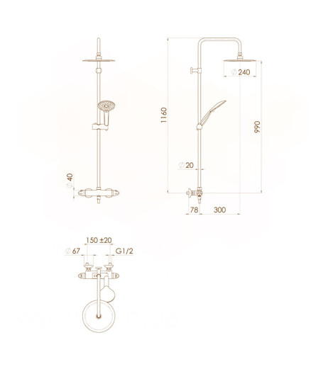 Змішувач для душу термостатичний із стійкою TM85130/60CR CARLO NOBILI SPA RUBINETTERIE