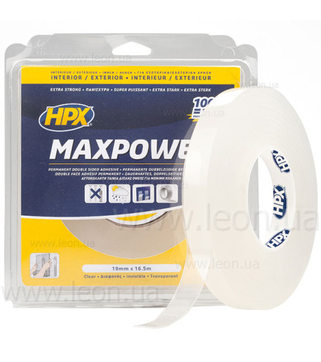 Стрічка двохстороння MAXPOWER 19 мм х 2 м прозора (блістер) HPX