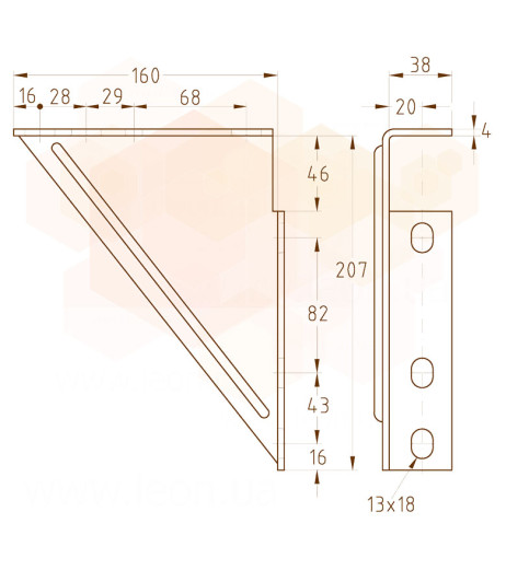 MPC/MPR-Монтажний кутник 207 х 160 х 4mm 90° оцинкований 38х24-40х120 41х21-41х124 MÜPRO GmbH