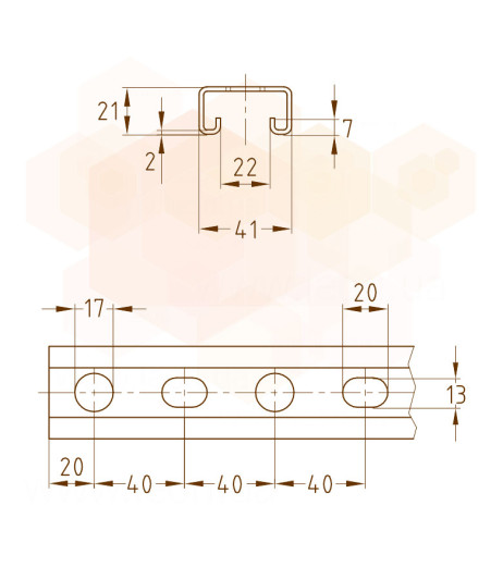 MPR-Профіль монтажний 41 х 21 х 2,0 mm L=2000 mm гаряче цинкування MÜPRO GmbH