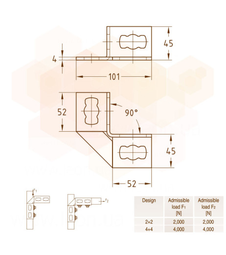 MPR-Кутове кріплення двопрофільне 90° S+ 2+2 оцинковане 41 х 21-41 х 124 MÜPRO GmbH