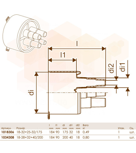 Гумовий кінцевик QUATTRO (175) Ø25+32/25+32/25+28+32/22+25+32 Uponor GmbH