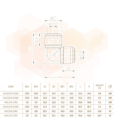 з`єднувальне Ø3/8″ Polyacetal (HUL3/8-3/8G) CDC Fluidtech Europe S.r.l.