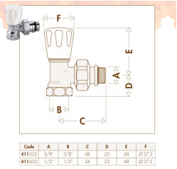 Кран радіаторний ХРОМ ручка Ø1/2″ кутовий 10 bar Caleffi S.p.a