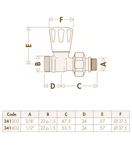 Кран радіаторний М23 х 1,5 x 1/2″ прямий 10 bar Caleffi S.p.a