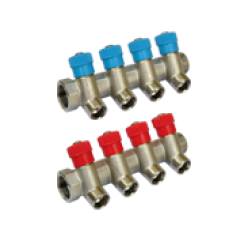 Колектор з вентилями Ø3/4″ х 2 х 1/2″ЗР хром (blue/синій) I=36 мм BIANCHI