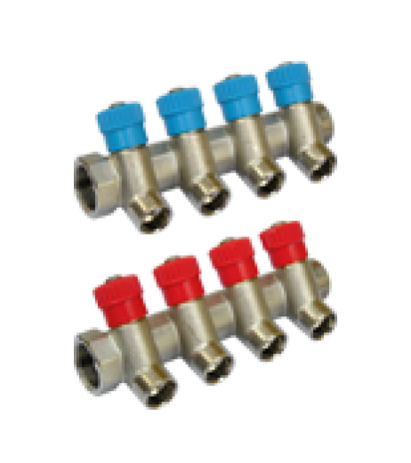 Колектор з вентилями Ø3/4″ х 2 х 1/2″ЗР хром (blue/синій) I=36 мм BIANCHI