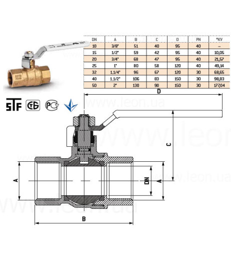 Кран кульовой MISSOURI 1/2″ ВВ стійкий до децинкофікації PN40 –10°C/+120°C Idrosanitaria Bonomi