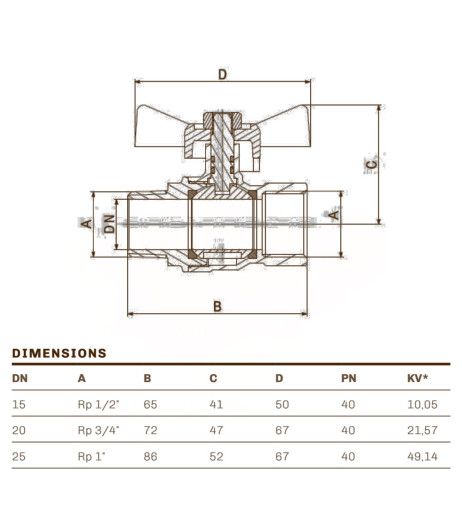 Кран кульовий посилений MISSOURI Ø1/2″ ВЗ PN40 –10°C/+95°C ″метелик″ Idrosanitaria Bonomi