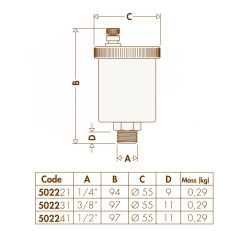 Повітровідвідник хромований VALCAL автоматичний вертикальний Ø1/2″ З 120°C 10 bar Caleffi S.p.a