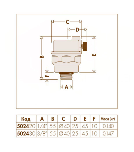 Повітровідвідник ROBOCAL автоматичний вертикальний Ø3/8″ З 115°C 10 bar Caleffi S.p.a.