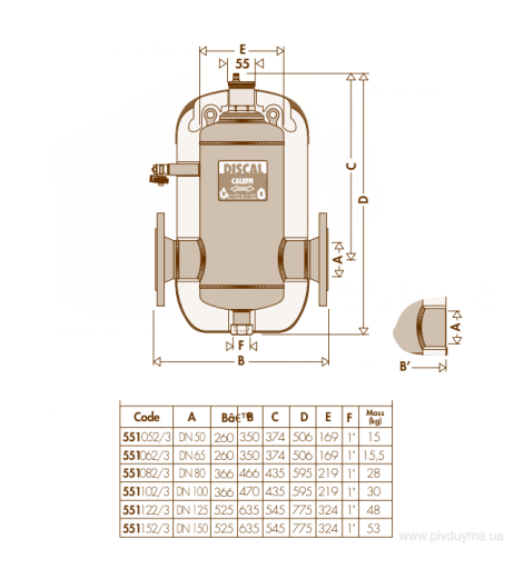 Деаератор в ізоляції DISCAL® фланцевий DN65 0–105 °C 10 bar Caleffi S.p.a