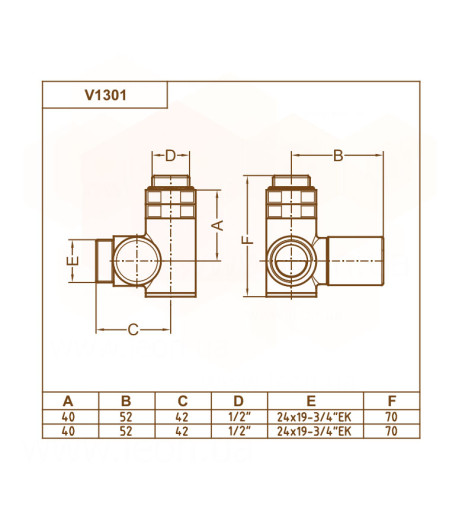 Кран-термостат трьохосьовий БІЛИЙ Ø1/2″x3/4″ DX (правий) COMBI CORNER (підкл. тену) Carlo Poletti Srl