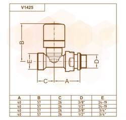 Кран-термостат прямий ХРОМ Ø1/2″ х 24-19 FIRST THERMO Carlo Poletti Srl