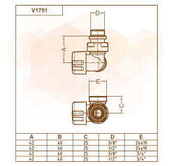 Термоклапан трьохосьовий ХРОМ O1/2″ х 24-19 SX (лівий) FIRST CORNER Carlo Poletti Srl