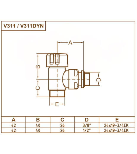 Термоклапан кутовий ХРОМ Ø1/2″ х 24-19 CYLINDER THERMO Carlo Poletti Srl