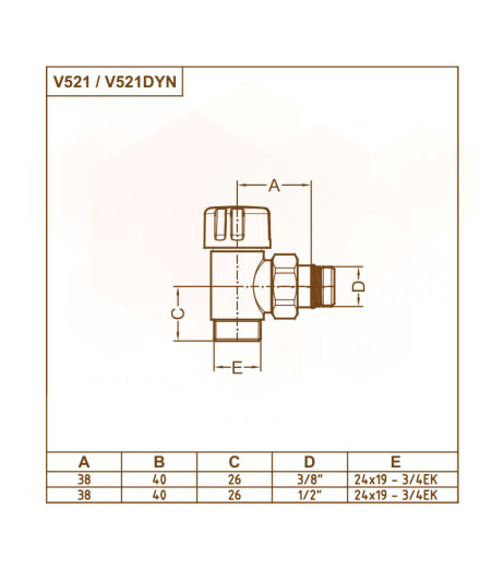 Термоклапан кутовий НІКЕЛЬ Ø1/2″ x 3/4″ EK TOP THERMO Carlo Poletti Srl.