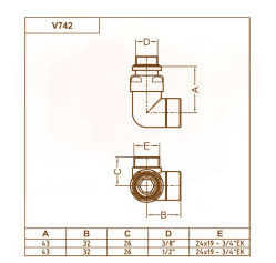 Термоклапан трьохосьовий БІЛИЙ Ø1/2″ х 24-19 DX (правий) CORNER-THERMO Carlo Poletti Srl