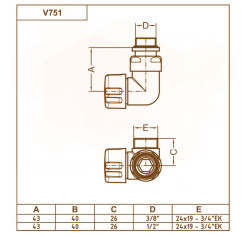 Термоклапан трьохосьовий БІЛИЙ Ø1/2″ х 24-19 SX (лівий) CORNER-THERMO Carlo Poletti Srl