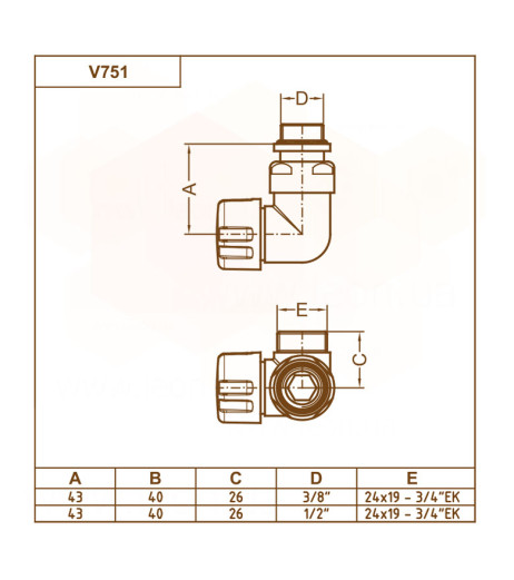 Термоклапан трьохосьовий БІЛИЙ Ø1/2″ х 24-19 SX (лівий) CORNER-THERMO Carlo Poletti Srl