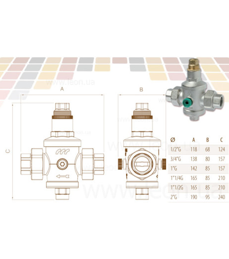 Редуктор зниження тиску PESANTE з американками Ø3/4″ Max. 25 bar 120° 0,5÷6 bar F.A.R.G. srl