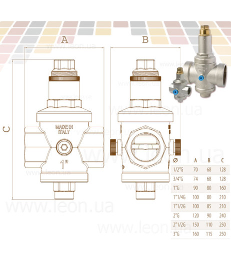 Редуктор зниження тиску F.F. (INOX сідло) Ø3/4″ Max. 25 bar 120° 0,5÷6 bar F.A.R.G. srl