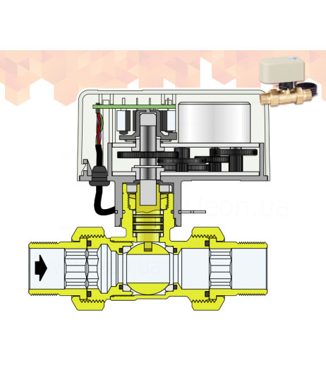 Кран зоновий кульовий 2-ходовий з приводом Ø1″ 230 V -5÷110°C (40 c, 90° поворот) Caleffi S.p.a