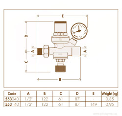 Автоматична установка підживлення з отвором під манометр Ø1/2″ 0,3÷4 bar 70°C Caleffi S.p.a