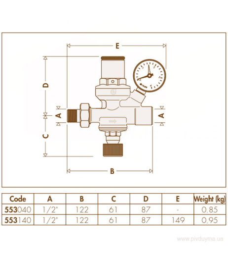 Автоматична установка підживлення з отвором під манометр Ø1/2″ 0,3÷4 bar 70°C Caleffi S.p.a