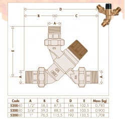 Змішувач-термостат Ø1″ з налаштуванням 35÷65 °C Kv=3,0 m³/h в комплекті зі зворотними клапанами Caleffi S.p.a.