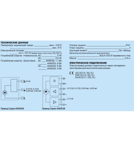 Електропривід ARA659 24В 45/120сек. 0-10В