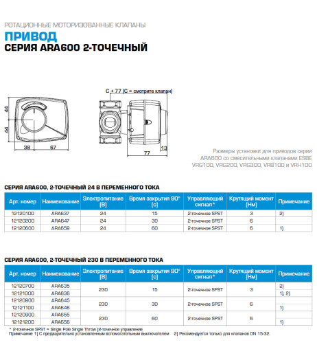 комплект: 3-ход. клапан VRG232 G 1 1/2" DN32 kvs16 та привід ARA645 2 точки, 230В, 30 сек