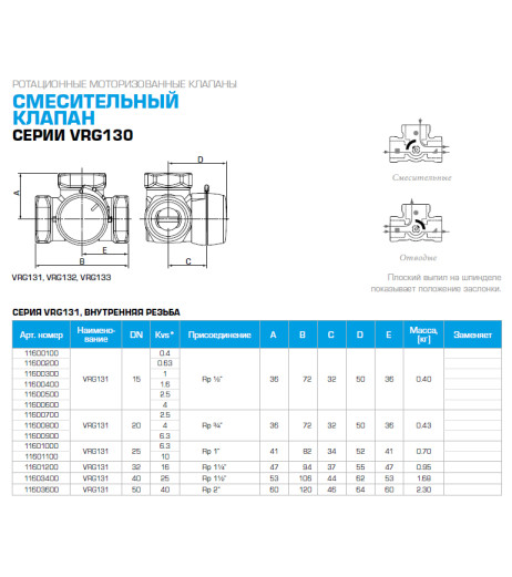 комплект: 3-ход. клапан VRG131 Rp 3/4" DN20 kvs 6.3 та привід ARA661 3-точки, 230В, 120 сек