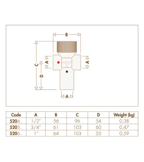 Змішувач-термостат Ø3/4″ з налаштуванням 40÷60 °C Kv=1,8 m³/h Caleffi S.p.a